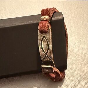 James Avery Brown Ichthus Leather Sterling Bracelet